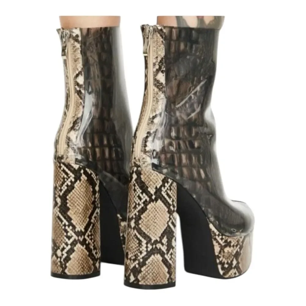 Azalea Wang‎ Dreamer Snake Platform Jelly Boots 7.5 Chunky Combat Block Heel